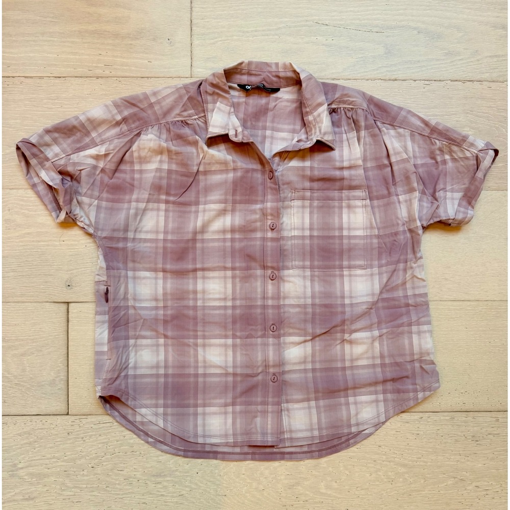 Outdoor Research Plaid Button Up Shirt Womens XS Pink Hiking Camping Lightweight